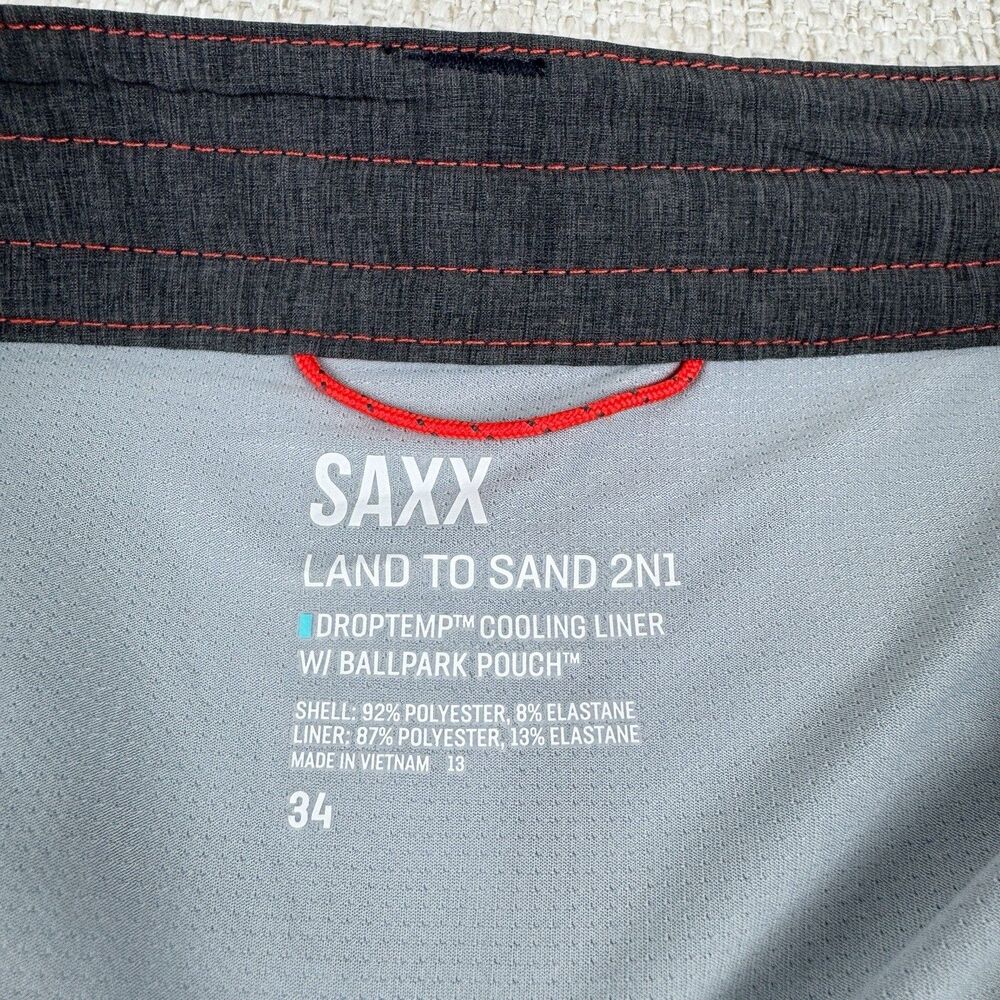 SAXX Shorts Mens 34 Land To Sand 2N1 Lined Ballpark Pouch Drawstring Blue Floral - Picture 7 of 12